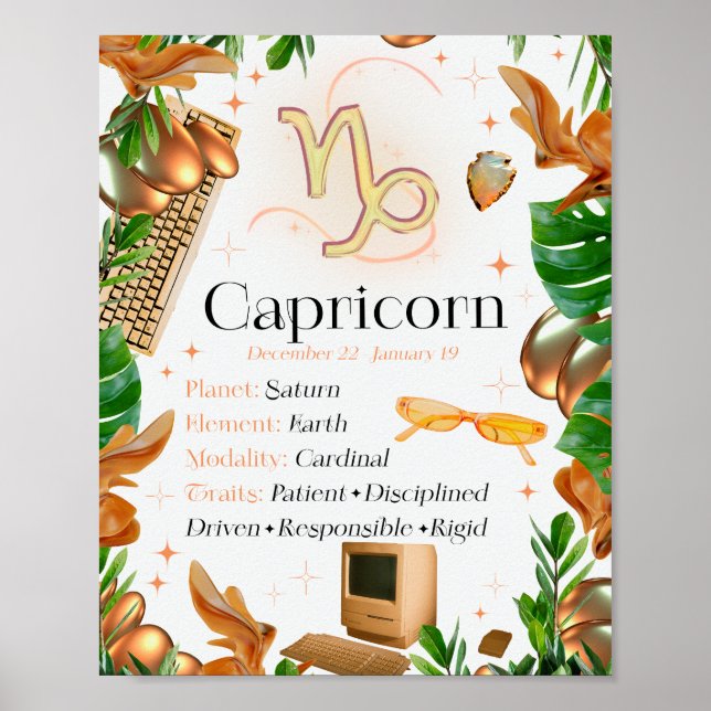 Capricorn Zodiac Stjärntecken Y2K White 4:5 Poster (Framsidan)