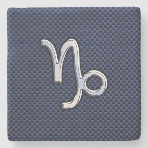 Capricorn Zodiac Symbol Blue Carbon Fiber Stil Underlägg Sten