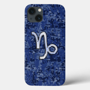 Capricorn Zodiac Symbol Blue Digital Camouflage