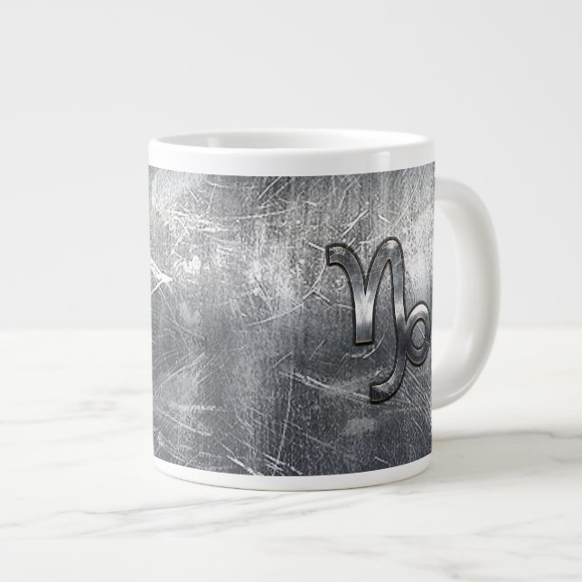 Capricorn Zodiac Symbol Distress Steel Decor Jumbo Mugg (Framsida höger)