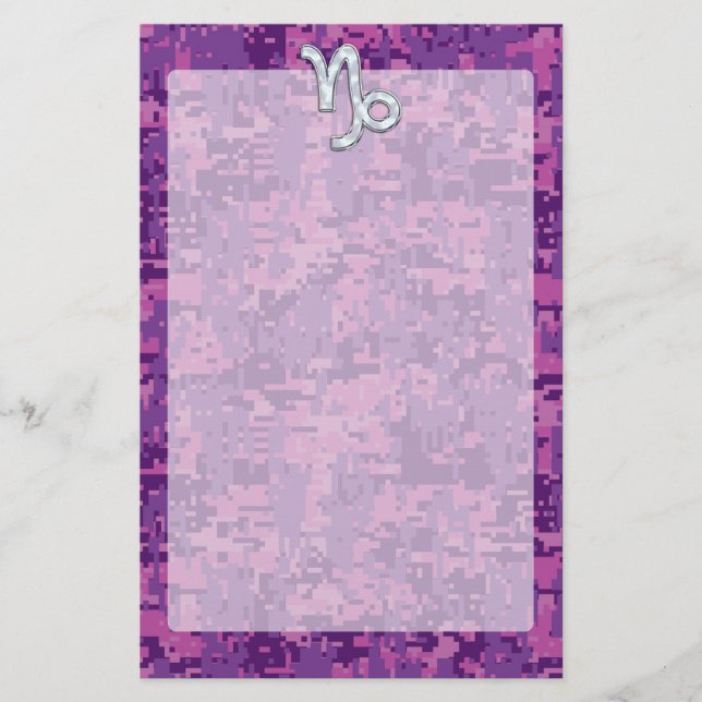 Capricorn Zodiac Symbol Fuchsia Digital Camouflage Brevpapper (Framsida)