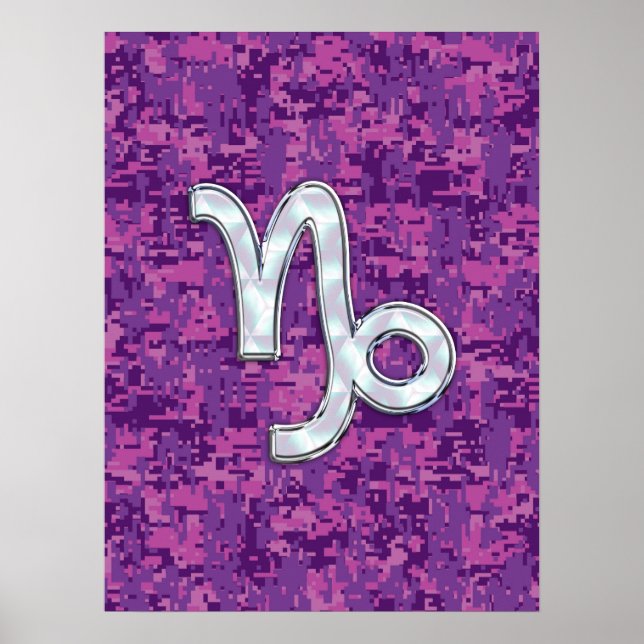 Capricorn Zodiac Symbol Fuchsia Digital Camouflage Poster (Framsidan)