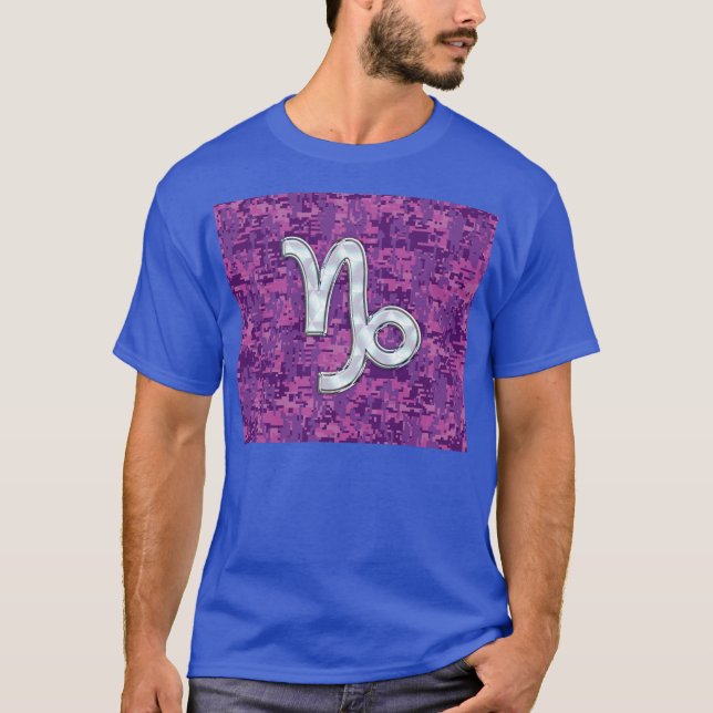 Capricorn Zodiac Symbol Fuchsia Digital Camouflage T-shirt (Framsida)