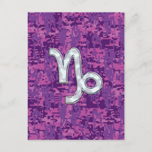 Capricorn Zodiac Symbol Fuchsia Digital Camouflage Vykort