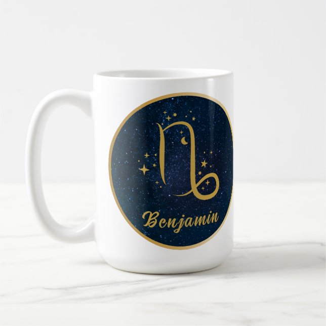 Capricorn zodiac symbol guld blue personlig kaffemugg (Vänster)