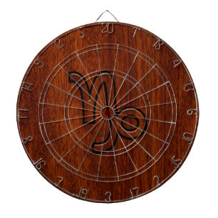 Capricorn Zodiac Symbol i Mahogany Brown Darttavla