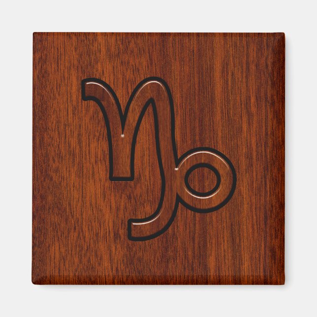 Capricorn Zodiac Symbol i Mahogany Brown Magnet (Framsidan)