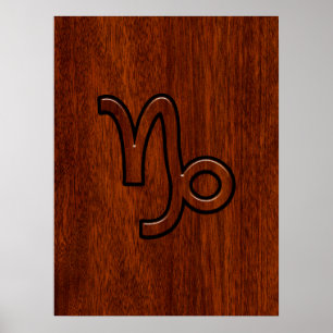 Capricorn Zodiac Symbol i Mahogany Brown Poster