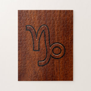 Capricorn Zodiac Symbol i Mahogany Brown Pussel