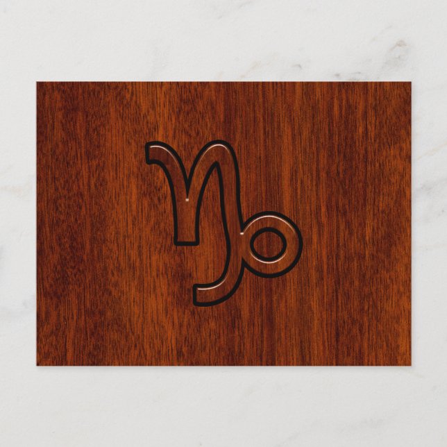 Capricorn Zodiac Symbol i Mahogany Brown Vykort (Framsida)