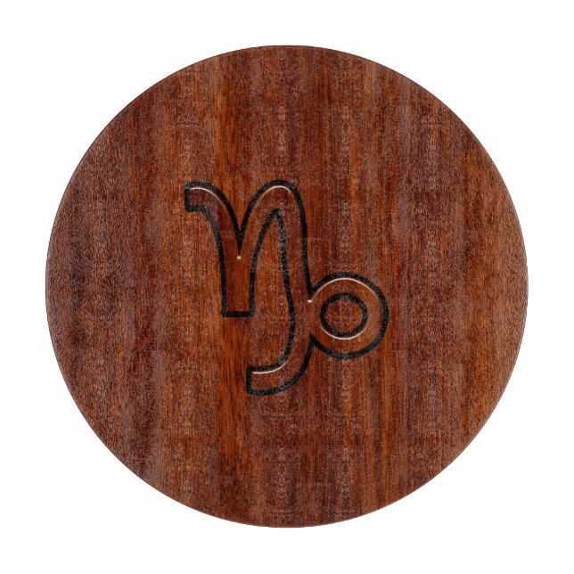 Capricorn Zodiac Symbol i Mahogany Wood Stil (Framsidan)