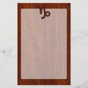 Capricorn Zodiac Symbol i Mahogany Wood Stil Brevpapper
