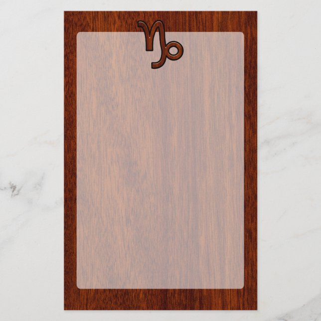 Capricorn Zodiac Symbol i Mahogany Wood Stil Brevpapper (Framsida)