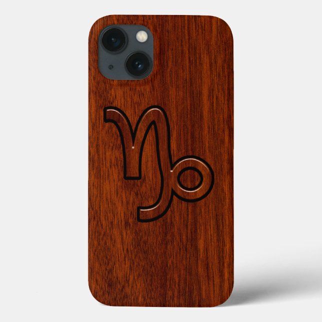 Capricorn Zodiac Symbol i Wood Grain Stil (Baksida)