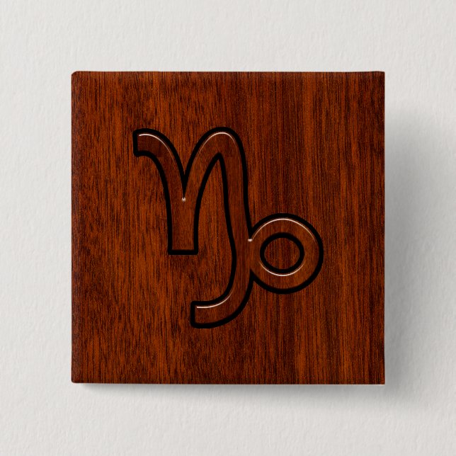 Capricorn Zodiac Symbol i Wood Grain Stil Knapp (Framsida)