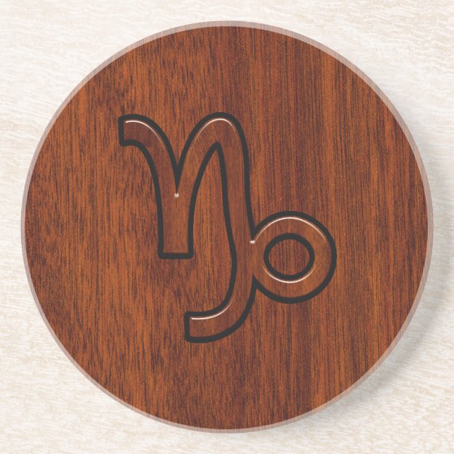 Capricorn Zodiac Symbol i Wood Grain Stil Underlägg (Framsidan)