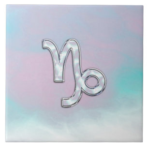 Capricorn Zodiac Symbol Mor på Pearl Decor Kakelplatta
