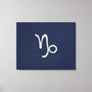 Capricorn Zodiac Symbol Navy Blue Carbon Fiber Canvastryck