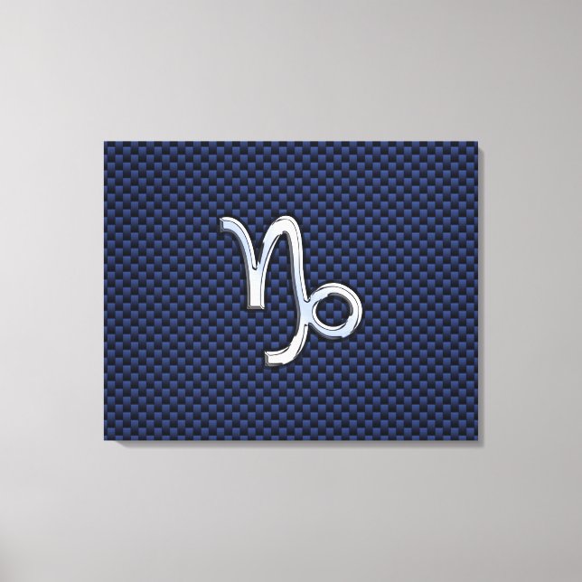 Capricorn Zodiac Symbol Navy Blue Carbon Fiber Canvastryck (Framsida)