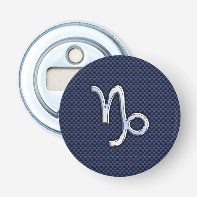 Capricorn Zodiac Symbol Navy Blue Carbon Fiber Flasköppnare (Framsidan)