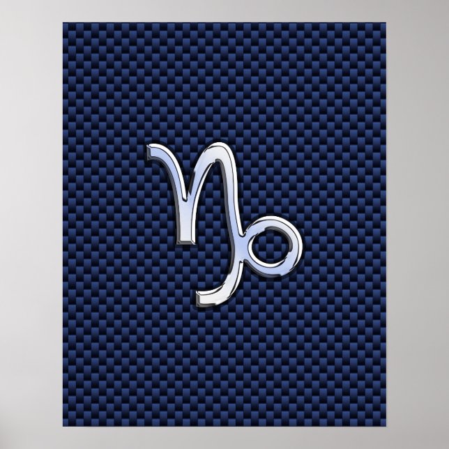 Capricorn Zodiac Symbol Navy Blue Carbon Fiber Poster (Framsidan)