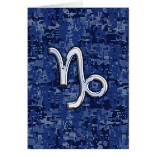 Capricorn Zodiac-symbol på Blue Digital Camo Hälsningskort