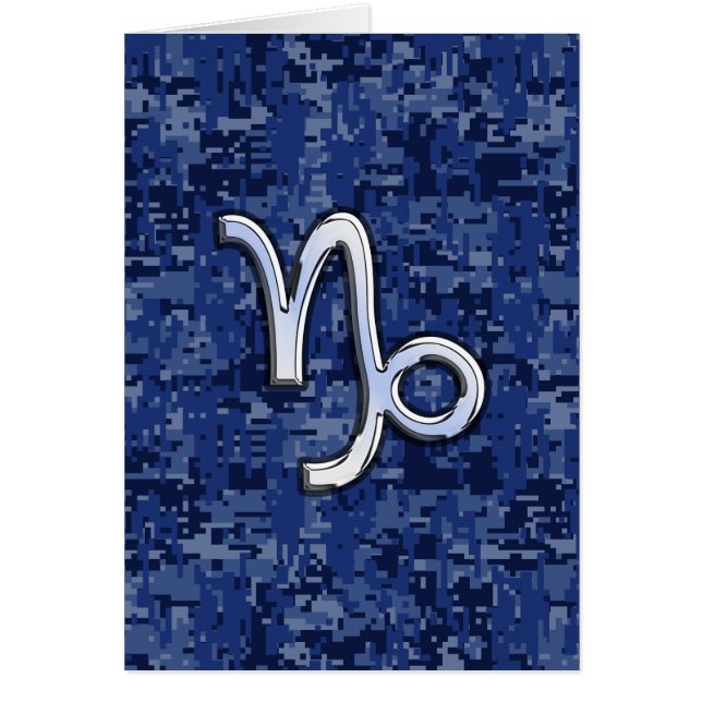 Capricorn Zodiac-symbol på Blue Digital Camo Hälsningskort (Framsidan)