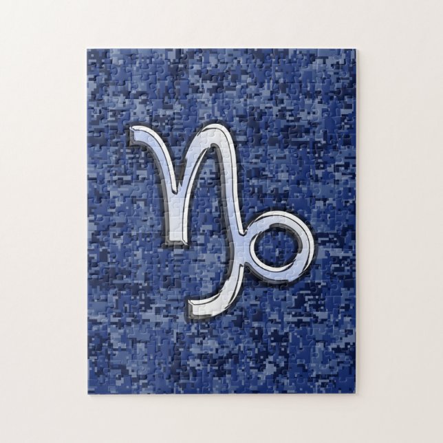 Capricorn Zodiac-symbol på Blue Digital Camo Pussel (Vertikal)