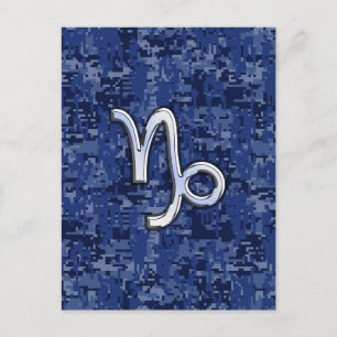Capricorn Zodiac-symbol på Blue Digital Camo Vykort