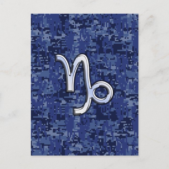 Capricorn Zodiac-symbol på Blue Digital Camo Vykort (Framsida)