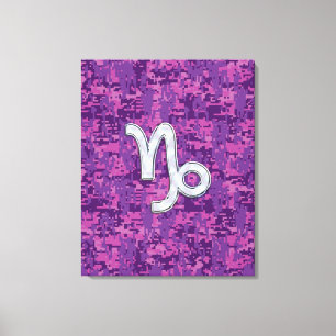 Capricorn Zodiac Symbol på Fuchsia Digital Camo Canvastryck