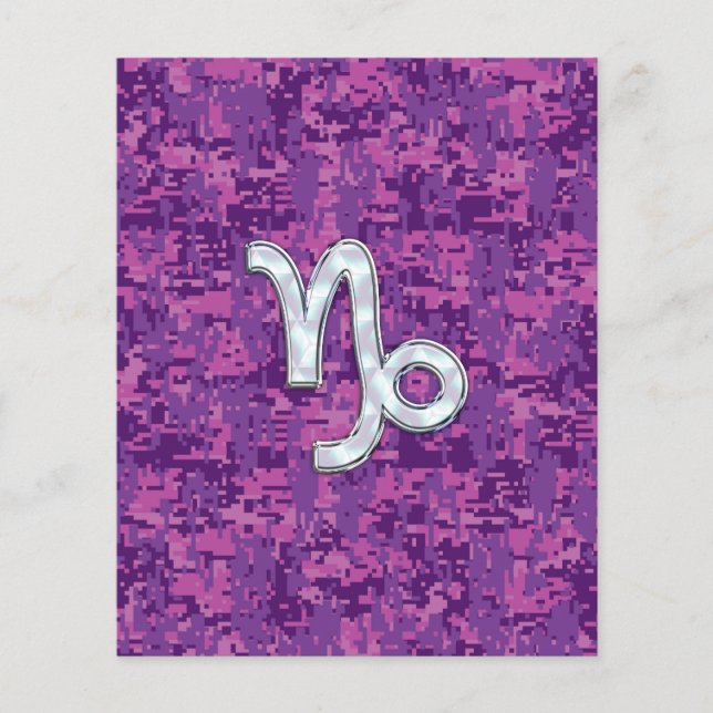 Capricorn Zodiac Symbol på Fuchsia Digital Camo Flygblad (Framsidan)