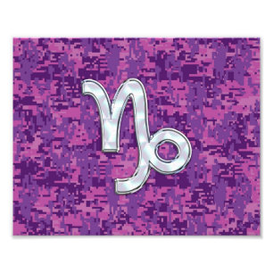 Capricorn Zodiac Symbol på Fuchsia Digital Camo Fototryck