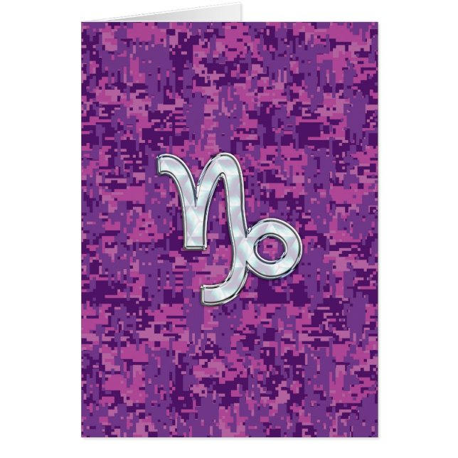 Capricorn Zodiac Symbol på Fuchsia Digital Camo Hälsningskort (Framsidan)