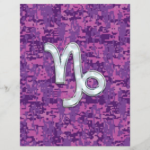 Capricorn Zodiac Symbol på Fuchsia Digital Camo Reklamblad