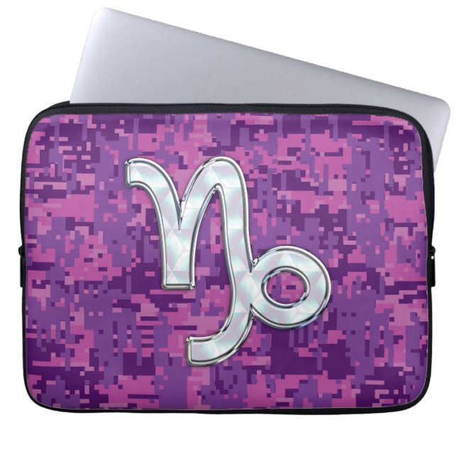 Capricorn Zodiac Symbol på Rosa Camouflage Laptop Sleeve (Framsidan)
