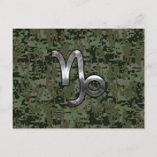 Capricorn Zodiac Symbol Woodland Camouflage Vykort