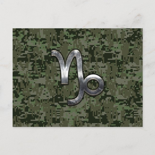 Capricorn Zodiac Symbol Woodland Camouflage Vykort (Framsida)