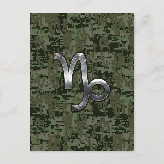 Capricorn Zodiac Symbol Woodland Camouflage Vykort (Framsida)