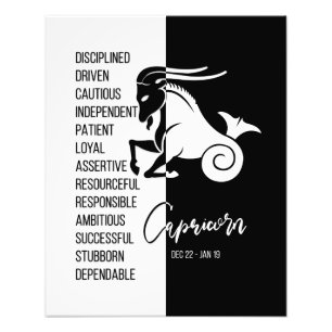 Capricorn Zodiac-tecken, Black & White-Poster Fototryck