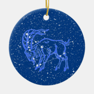 Capricorn Zodiac-tecken med stjärnor på Deep Blue Julgransprydnad Keramik