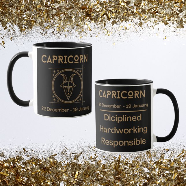 Capricorn Zodiac-tecken med symbol och spår Mugg (Capricorn Zodiac Coffee Mug with traits)
