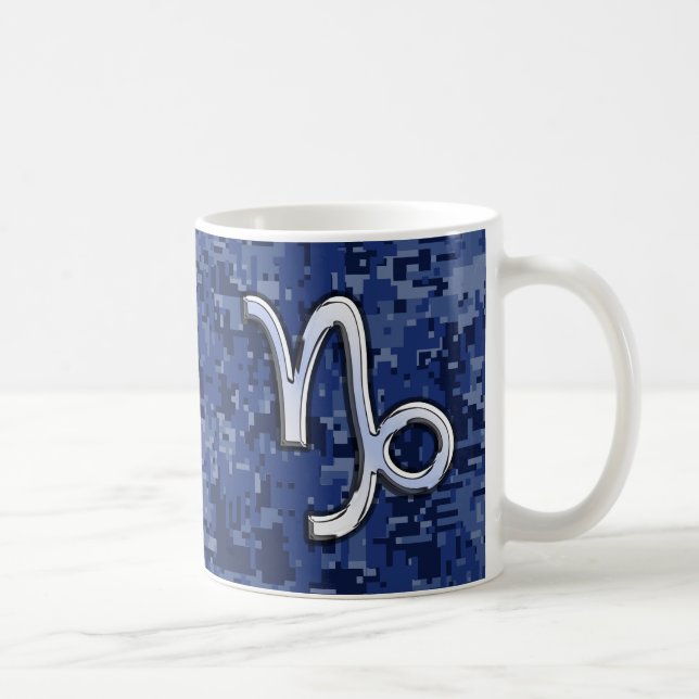 Capricorn Zodiac-tecken på marin digital kamouflag Kaffemugg (Höger)