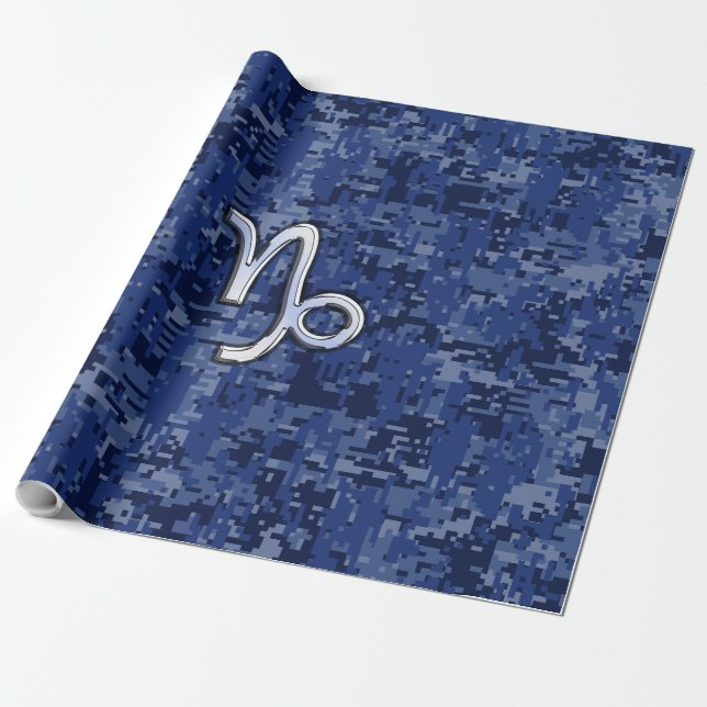 Capricorn Zodiac-tecken på marinblå digitalkamera Presentpapper (Utrullad)