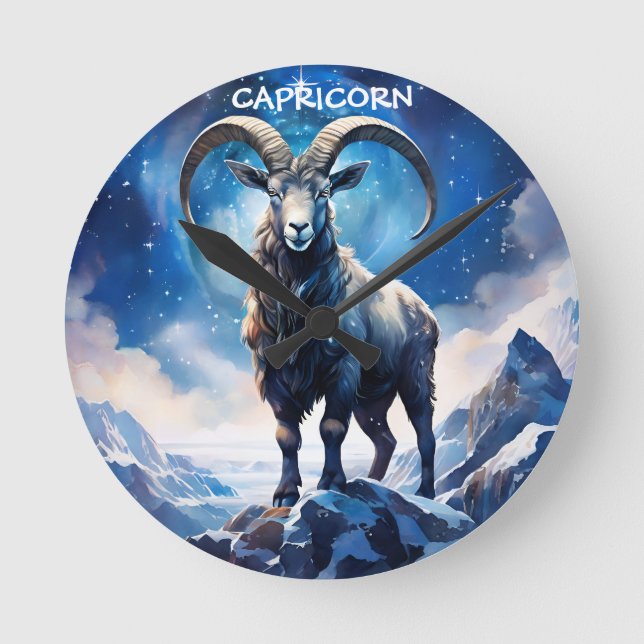 Capricorn Zodiac-tecken Poster Rund Klocka (Framsida)