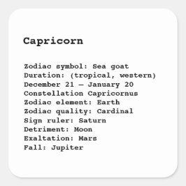 Capricorn Zodiac-tecken, svart, vit Fyrkantigt Klistermärke