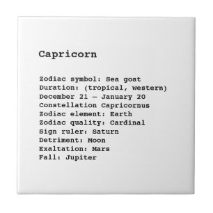 Capricorn Zodiac-tecken, svart, vit Kakelplatta