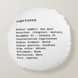 Capricorn Zodiac-tecken, svart, vit Rund Kudde