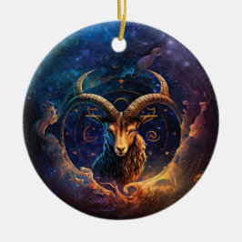 Capricorn Zodiac-tecken Vattenfärgsdesign Julgransprydnad Keramik