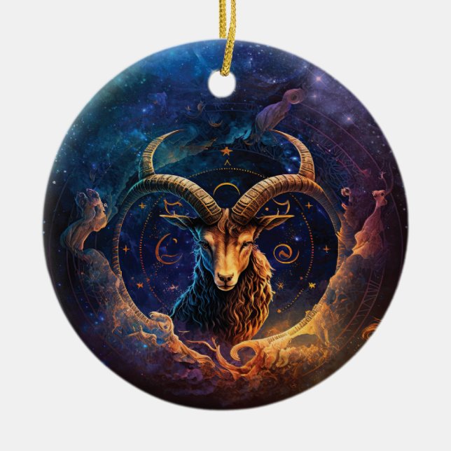 Capricorn Zodiac-tecken Vattenfärgsdesign Julgransprydnad Keramik (Framsidan)